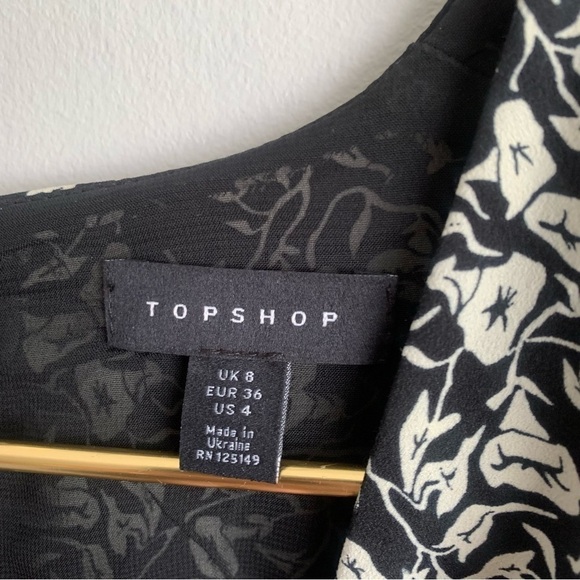 TOPSHOP Ruched Floral Print midi Dress black white size 4 - Picture 4 of 7